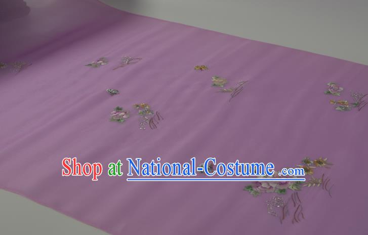 Chinese Suzhou Embroidered Peony Purple Silk Traditional Hanfu Silk Fabric