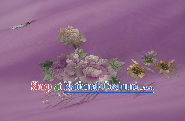 Chinese Suzhou Embroidered Peony Purple Silk Traditional Hanfu Silk Fabric