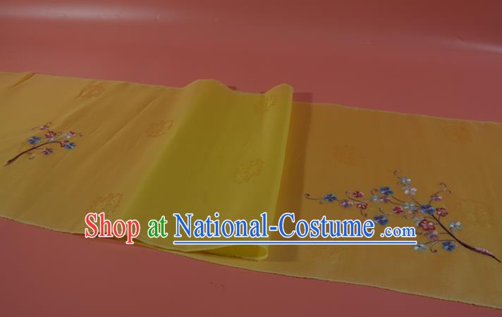 Chinese Yellow Silk Material Traditional Hanfu Embroidered Plum Blossom Silk Fabric