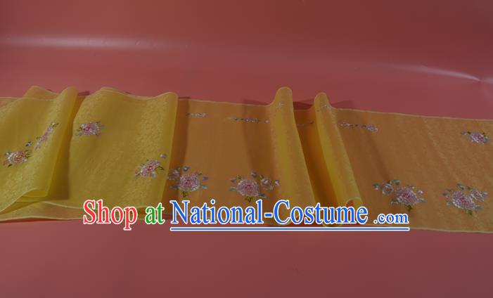 Chinese Embroidered Peony Yellow Silk Material Traditional Hanfu Silk Fabric