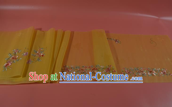 Chinese Embroidered Flowers Silk Material Traditional Hanfu Yellow Silk Fabric