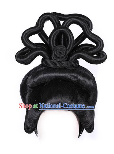 Chinese Ancient Queen Wig Sheath Traditional Tang Dynasty Imperial Consort Wigs Chignon and Hairpins