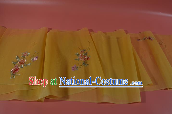 Chinese Traditional Hanfu Yellow Silk Fabric Embroidered Flowers Silk Material