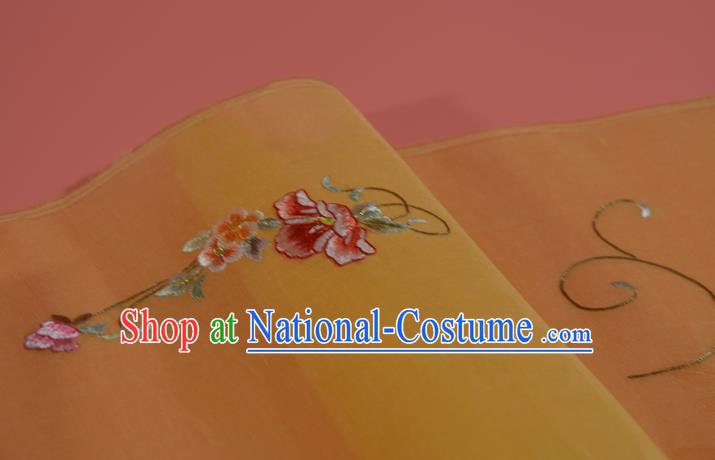 Chinese Traditional Hanfu Yellow Silk Fabric Embroidered Flowers Silk Material