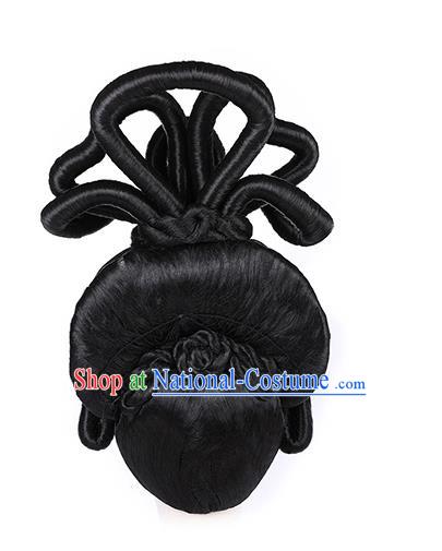 Chinese Ancient Queen Wig Sheath Traditional Tang Dynasty Imperial Consort Wigs Chignon and Hairpins