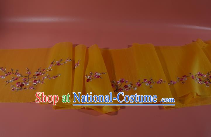 Chinese Traditional Hanfu Dress Yellow Silk Fabric Embroidered Plum Blossom Silk Material