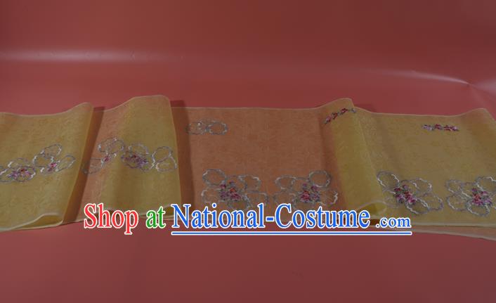 Chinese Embroidered Silk Material Traditional Hanfu Dress Light Yellow Silk Fabric