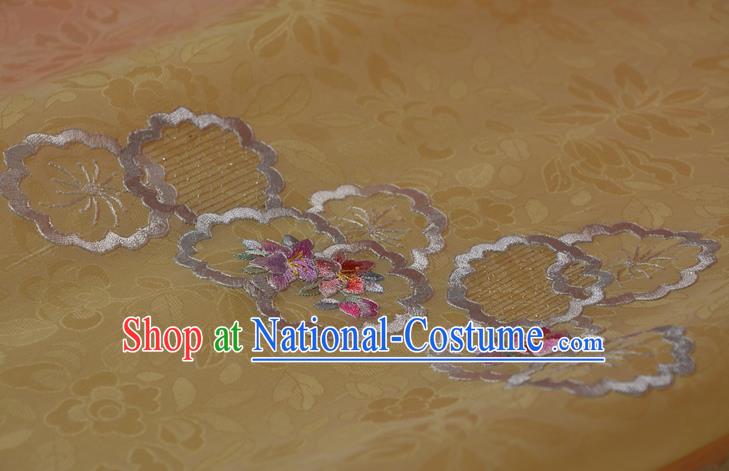 Chinese Embroidered Silk Material Traditional Hanfu Dress Light Yellow Silk Fabric