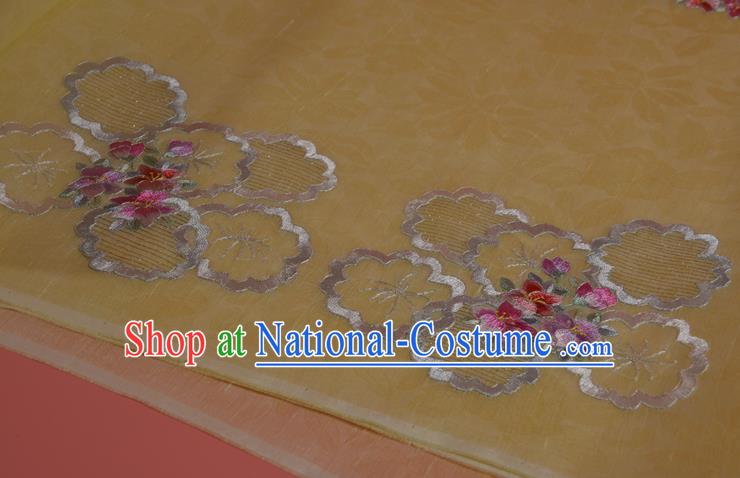 Chinese Embroidered Silk Material Traditional Hanfu Dress Light Yellow Silk Fabric