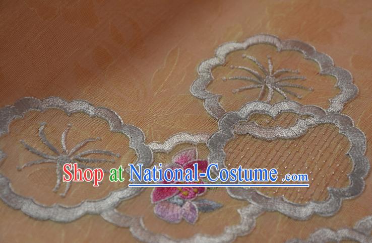 Chinese Embroidered Silk Material Traditional Hanfu Dress Light Yellow Silk Fabric