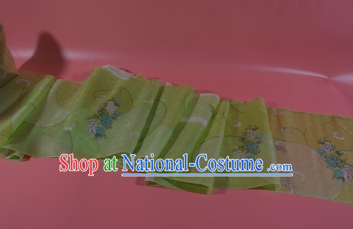 Chinese Classical Peony Pattern Silk Material Traditional Hanfu Dress Light Green Silk Fabric