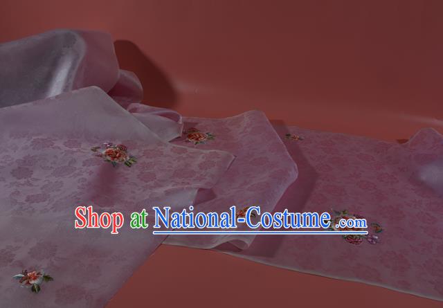 Chinese Classical Peony Pattern Silk Material Traditional Hanfu Dress Embroidered Pink Silk Fabric