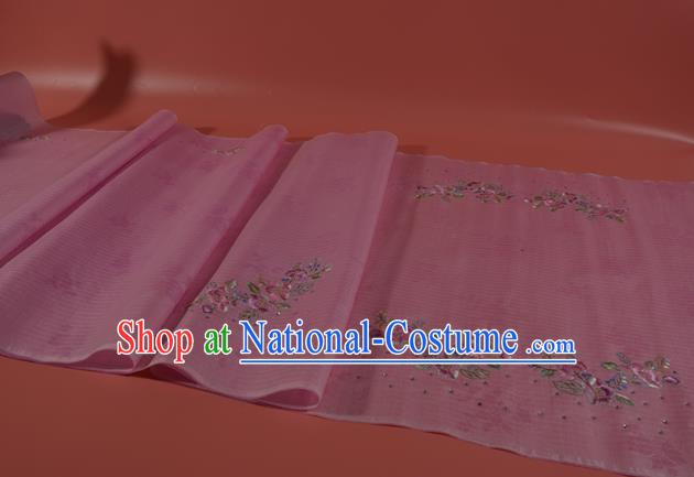 Chinese Classical Peach Flowers Pattern Silk Material Traditional Hanfu Dress Embroidered Pink Silk Fabric