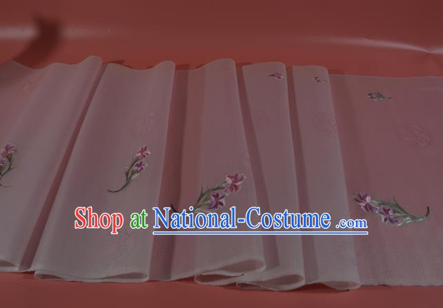 Chinese Traditional Hanfu Dress Jacquard Peacock Pink Silk Fabric Classical Embroidered Lily Flowers Pattern Silk Material