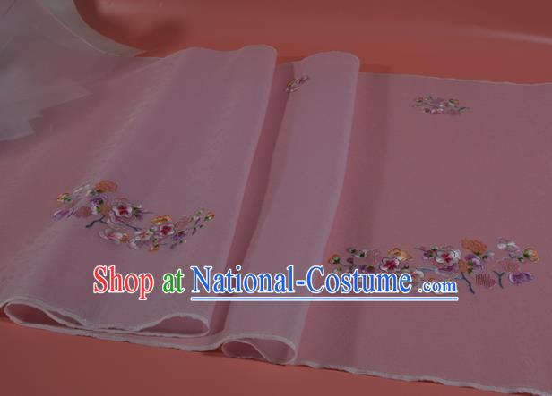 Chinese Traditional Hanfu Pink Silk Fabric Classical Embroidered Plum Blossom Silk Material