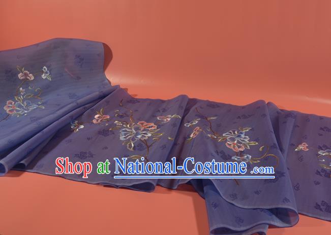 Chinese Traditional Hanfu Purple Silk Fabric Classical Embroidered Flowers Silk Material