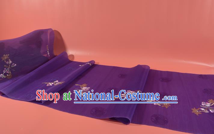 Chinese Traditional Hanfu Deep Purple Silk Fabric Classical Embroidered Mangnolia Silk Material