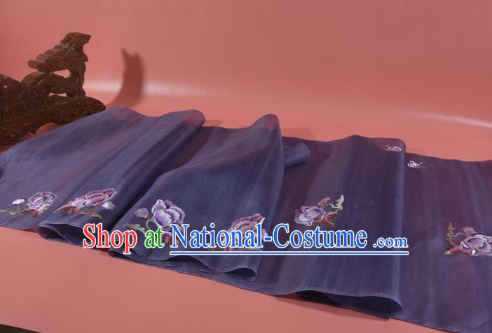 Chinese Traditional Hanfu Dark Purple Silk Fabric Classical Embroidered Peony Silk Material