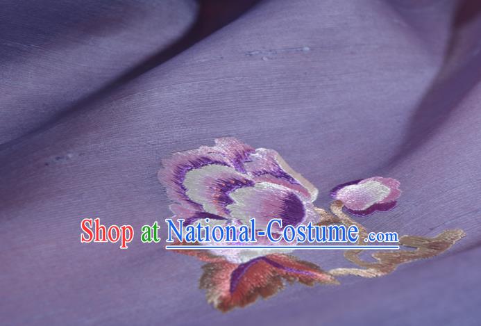 Chinese Traditional Hanfu Dark Purple Silk Fabric Classical Embroidered Peony Silk Material