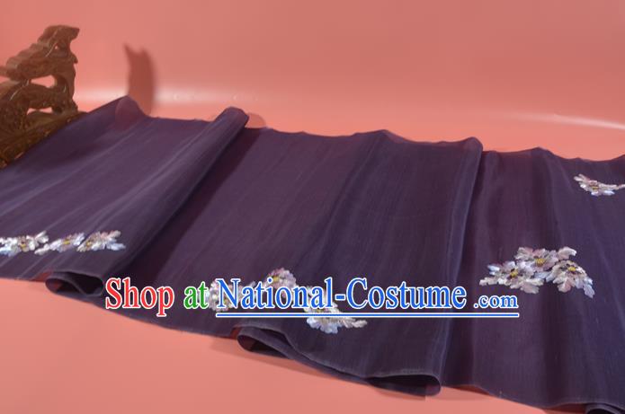 Chinese Traditional Hanfu Deep Purple Silk Fabric Classical Embroidered Chrysanthemum Silk Material