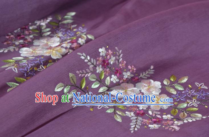 Chinese Traditional Purple Silk Fabric Classical Hanfu Embroidered Primrose Silk Material