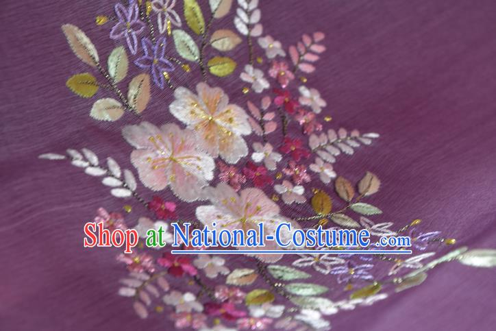 Chinese Traditional Purple Silk Fabric Classical Hanfu Embroidered Primrose Silk Material