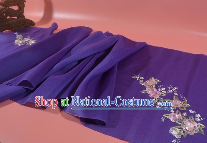 Chinese Classical Violet Silk Fabric Traditional Hanfu Embroidered Peony Silk Material