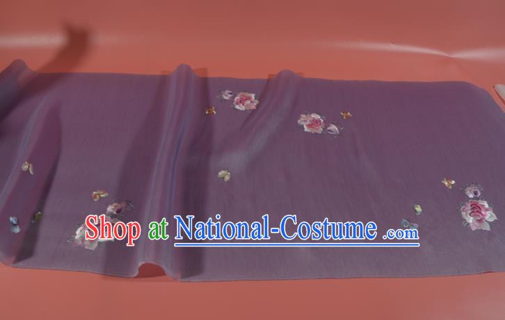 Chinese Classical Light Purple Silk Fabric Traditional Hanfu Embroidered Peony Butterfly Silk Material