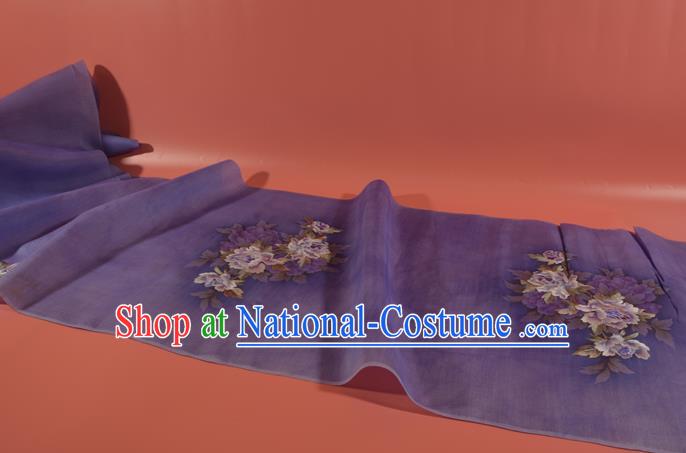 Chinese Classical Natural Silk Material Traditional Hanfu Embroidered Purple Peony Silk Fabric