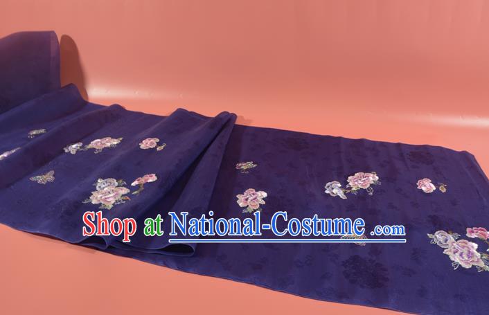 Chinese Classical Deep Purple Natural Silk Material Traditional Hanfu Embroidered Peony Silk Fabric