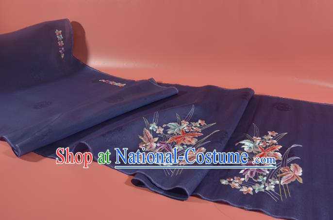 Traditional Korean Hanbok Silk Fabric Handmade Embroidered Orchids Purple Silk