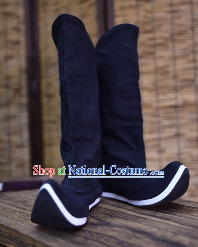 Chinese Ancient Swordsman Black Boots Traditional Tang Dynasty Knight Shoes for Men