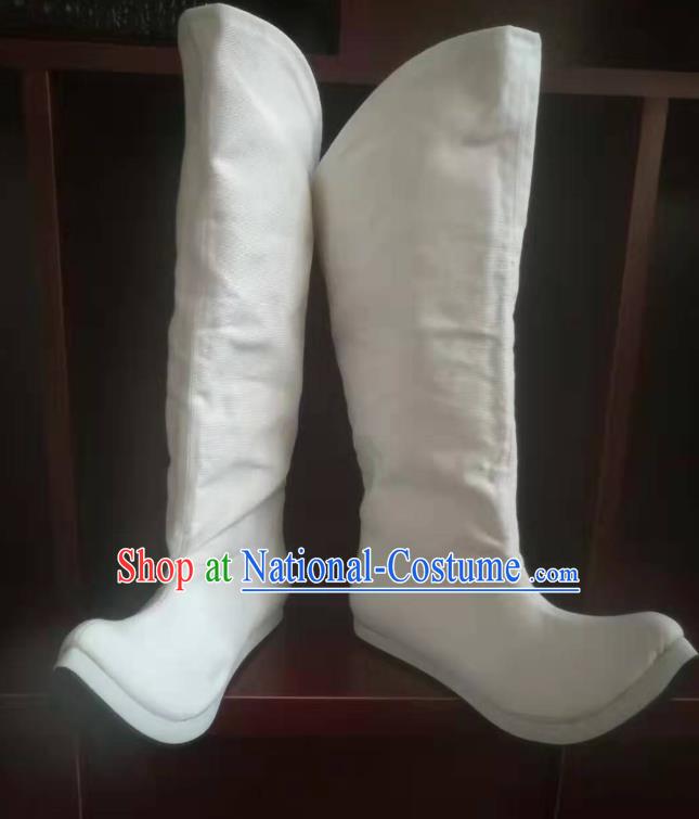 Chinese Traditional Tang Dynasty Young Hero Shoes Ancient Swordsman White Boots for Men