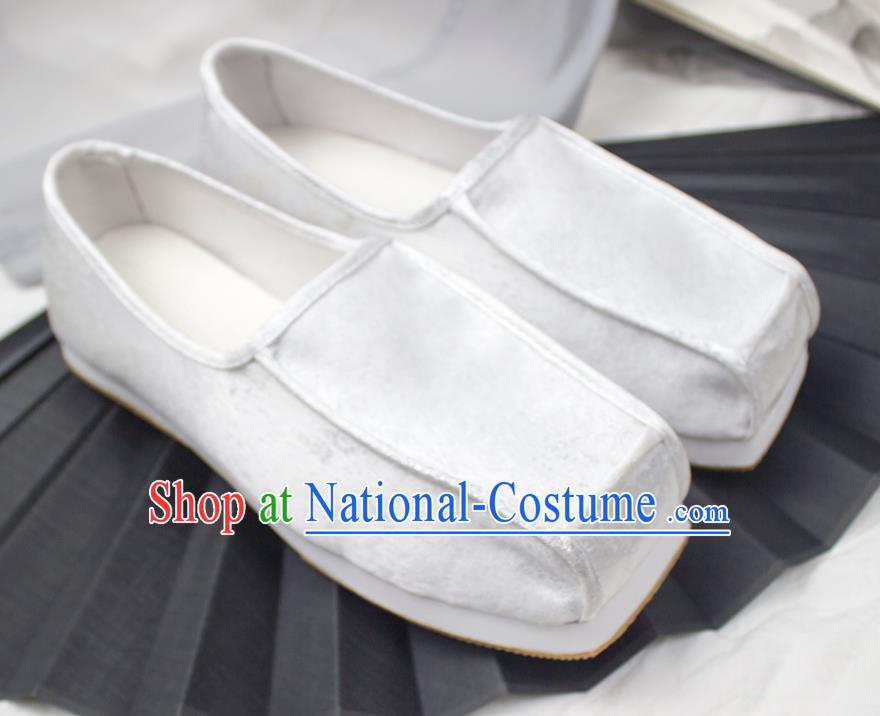 Chinese Handmade Ancient Official White Satin Shoes Traditional Song Dynasty Emperor Shoes