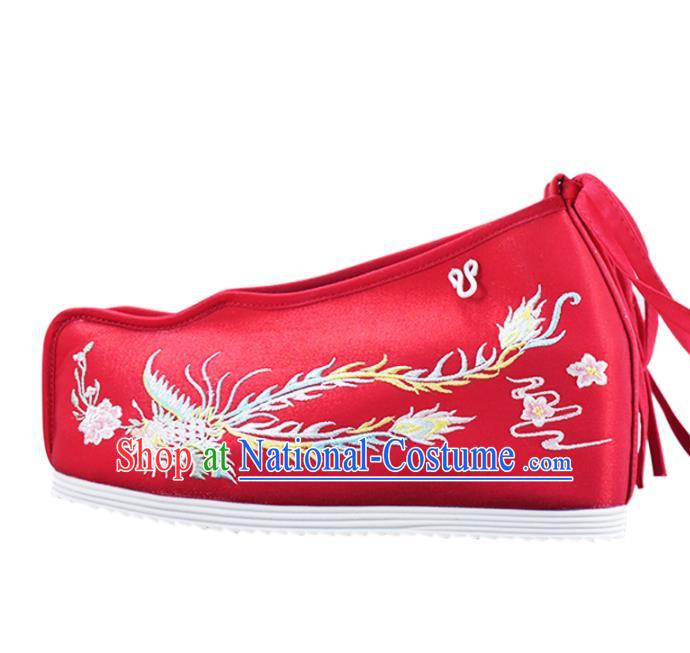 China Women Hanfu Shoes National Embroidered Shoes Red Cloth Shoes Traditional Princess Wedding Shoes