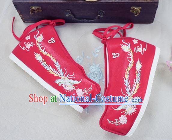 China Women Hanfu Shoes National Embroidered Shoes Red Cloth Shoes Traditional Princess Wedding Shoes