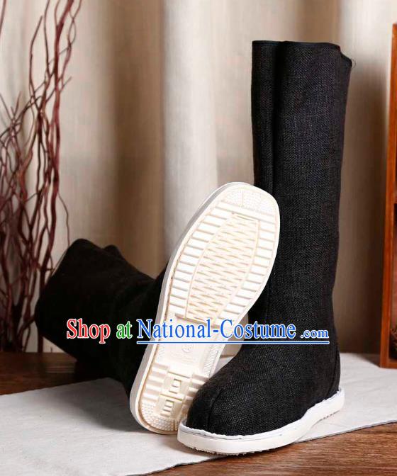 Chinese Handmade Traditional Ming Dynasty Young Hero Black Flax Boots Ancient Swordsman Shoes