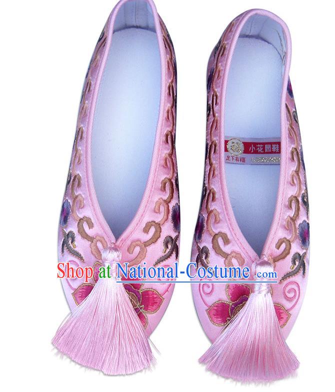 China Traditional Wedding Shoes National Women Shoes Embroidered Plum Blossom Pink Satin Shoes