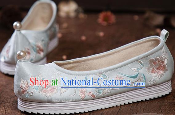 China Ming Dynasty Embroidered Lotus Shoes Ancient Princess Shoes Traditional Hanfu Green Cloth Shoes