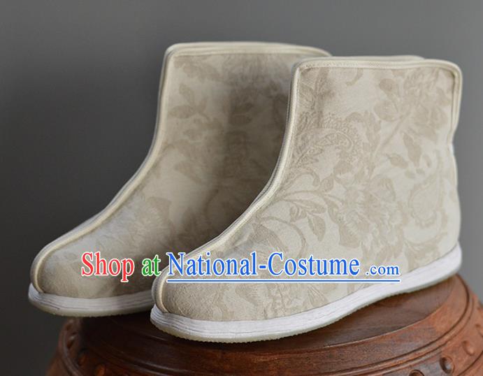 China Handmade Beige Cloth Shoes Ancient Swordsman Short Boots