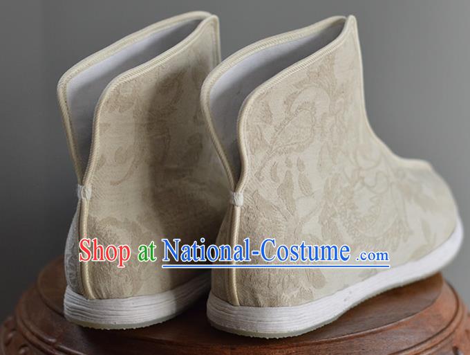 China Handmade Beige Cloth Shoes Ancient Swordsman Short Boots