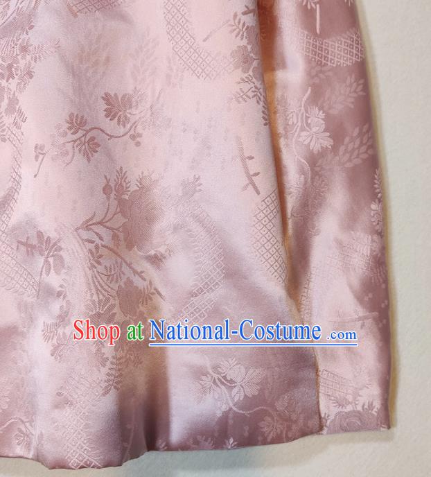 China Traditional Tang Suit Outer Garment Woman Classical Plum Blossom Pattern Pink Silk Jacket