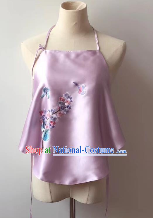 Chinese Tang Suit Women Underwear Bellyband National Embroidered Hydrangea Pink Silk Stomachers