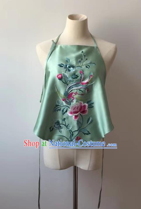 Chinese National Women Stomachers Embroidered Phoenix Peony Green Bellyband Tang Suit Silk Undergarment