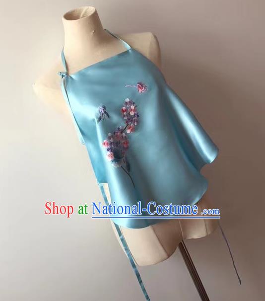 Chinese Embroidered Hydrangea Bellyband Tang Suit Light Blue Silk Undergarment National Women Stomachers