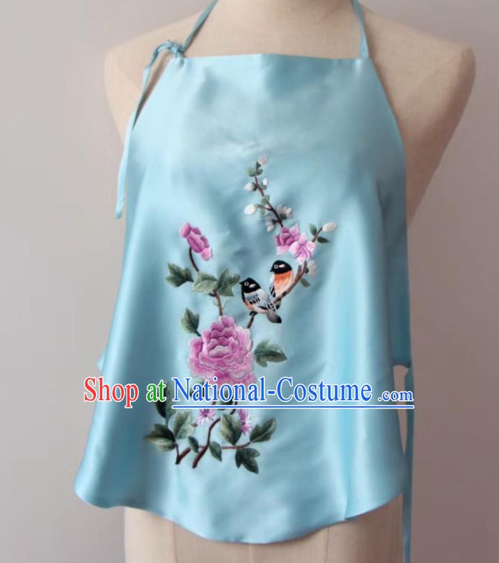 Chinese Tang Suit Light Blue Silk Undergarment National Women Stomachers Embroidered Peony Bellyband