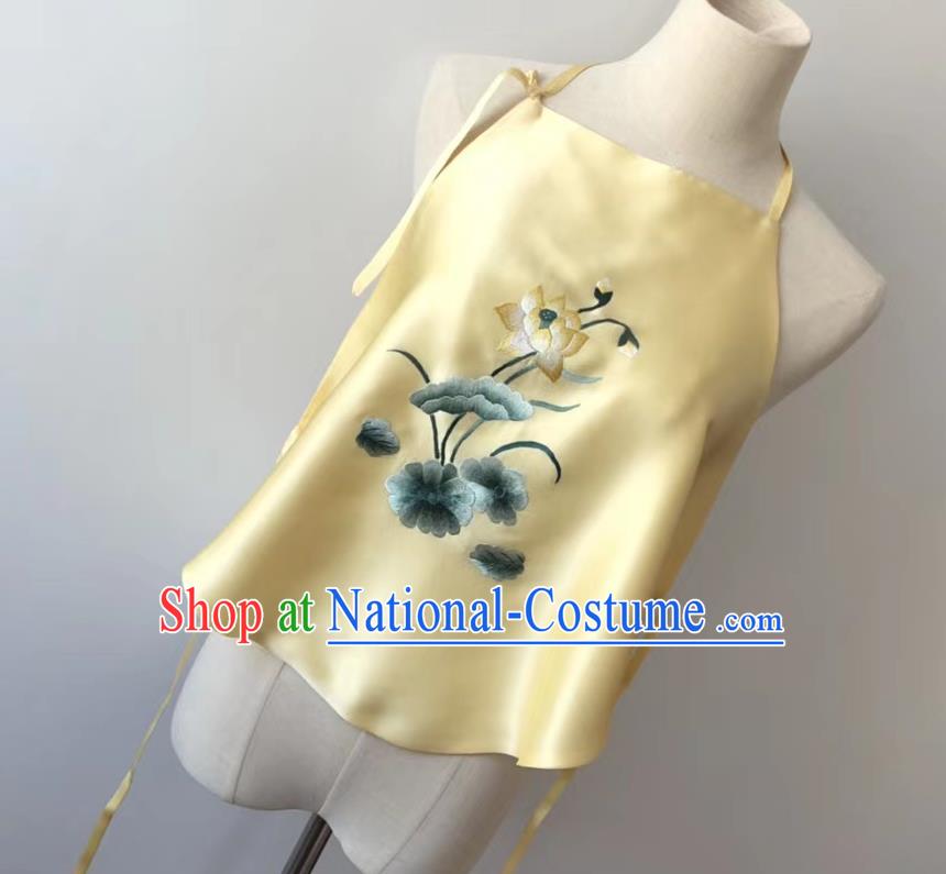 Chinese Tang Suit Women Underwear Embroidered Lotus Bellyband National Yellow Silk Stomachers