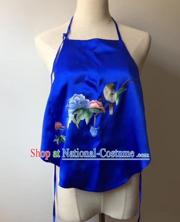 Chinese National Women Stomachers Tang Suit Underwear Embroidered Peony Bird Royalblue Silk Bellyband