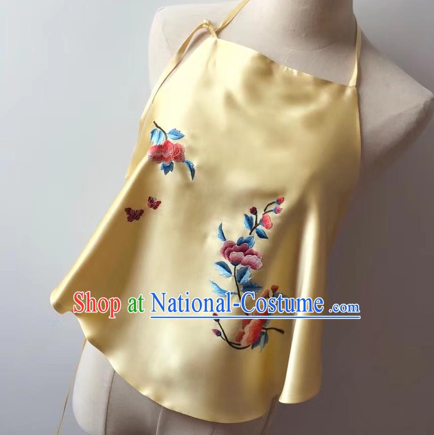 Chinese Tang Suit Undergarment Embroidered Flowers Yellow Silk Bellyband National Women Stomachers