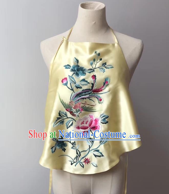 Chinese Embroidered Phoenix Peony Yellow Silk Bellyband Tang Suit Undergarment National Women Stomachers